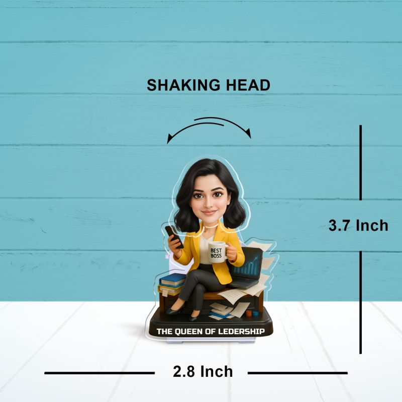 Personalized The Queen of Ledership Booblehead Caricature for Girls Battery Powered Moving Head Feature | Birthday Gift for Daughter, Sister, Mom & Lady Boss | Tabletop Decor